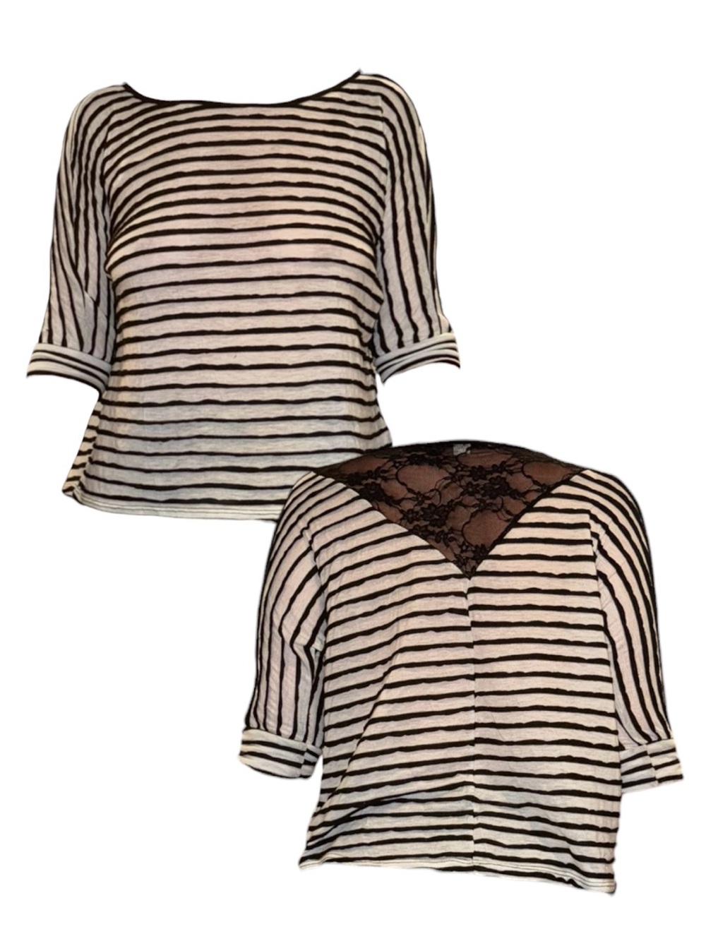 Forever 21 Black & White Striped Lace-Back Top